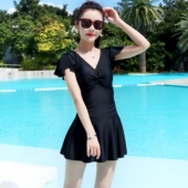 黛安芬游泳衣女2026新款 保守连体黑色大码 胖mm显瘦遮肚女士泡温泉