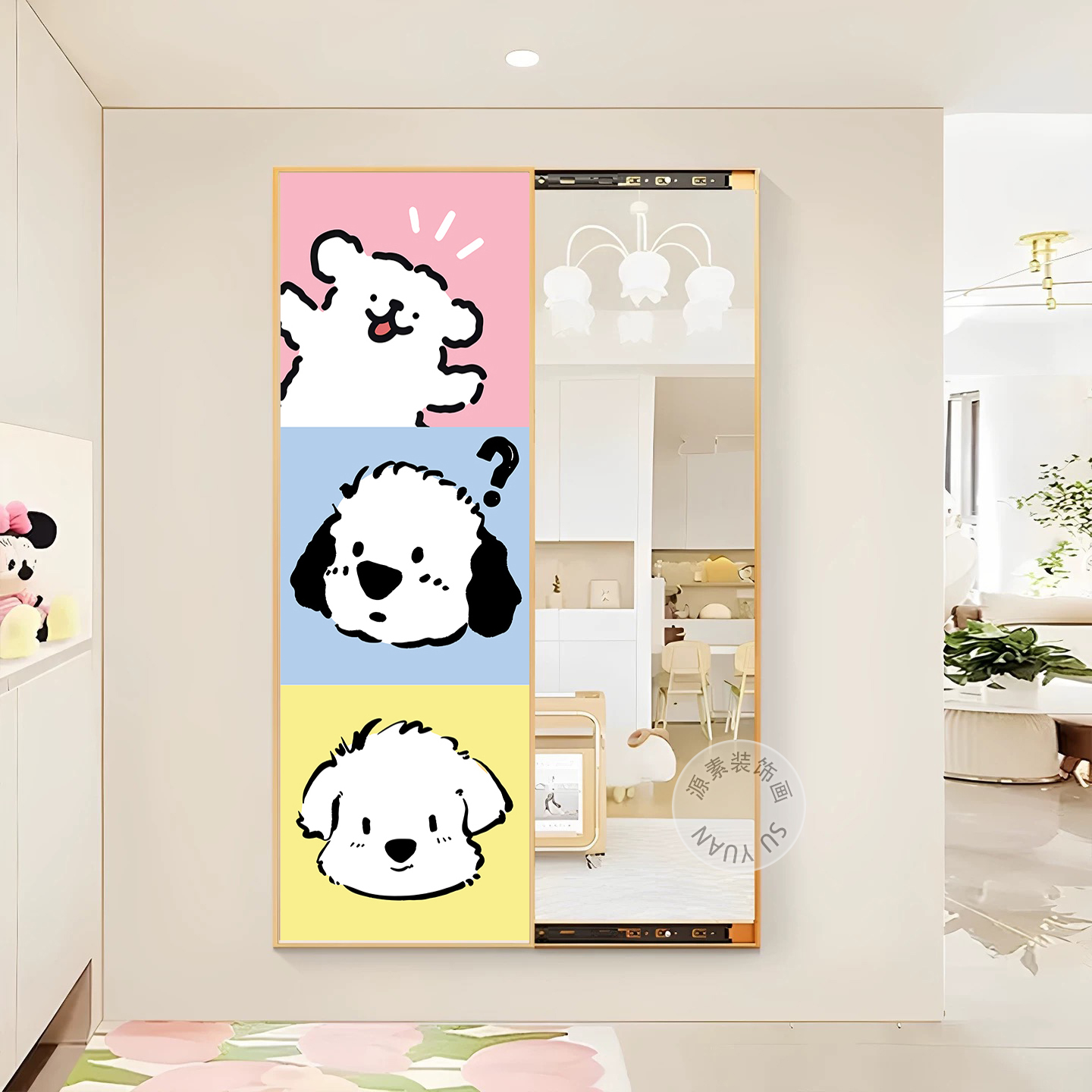 卡通款线条小狗隐藏式推拉装饰画