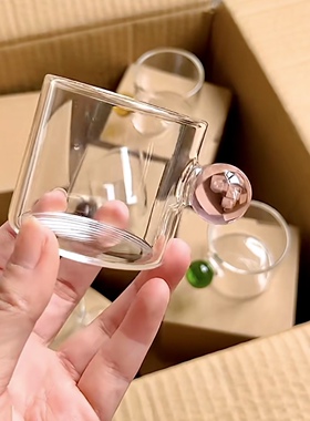 韩国ins玻璃杯创意圆球把手小茶杯果酒杯子圆珠把手迷你透明茶杯