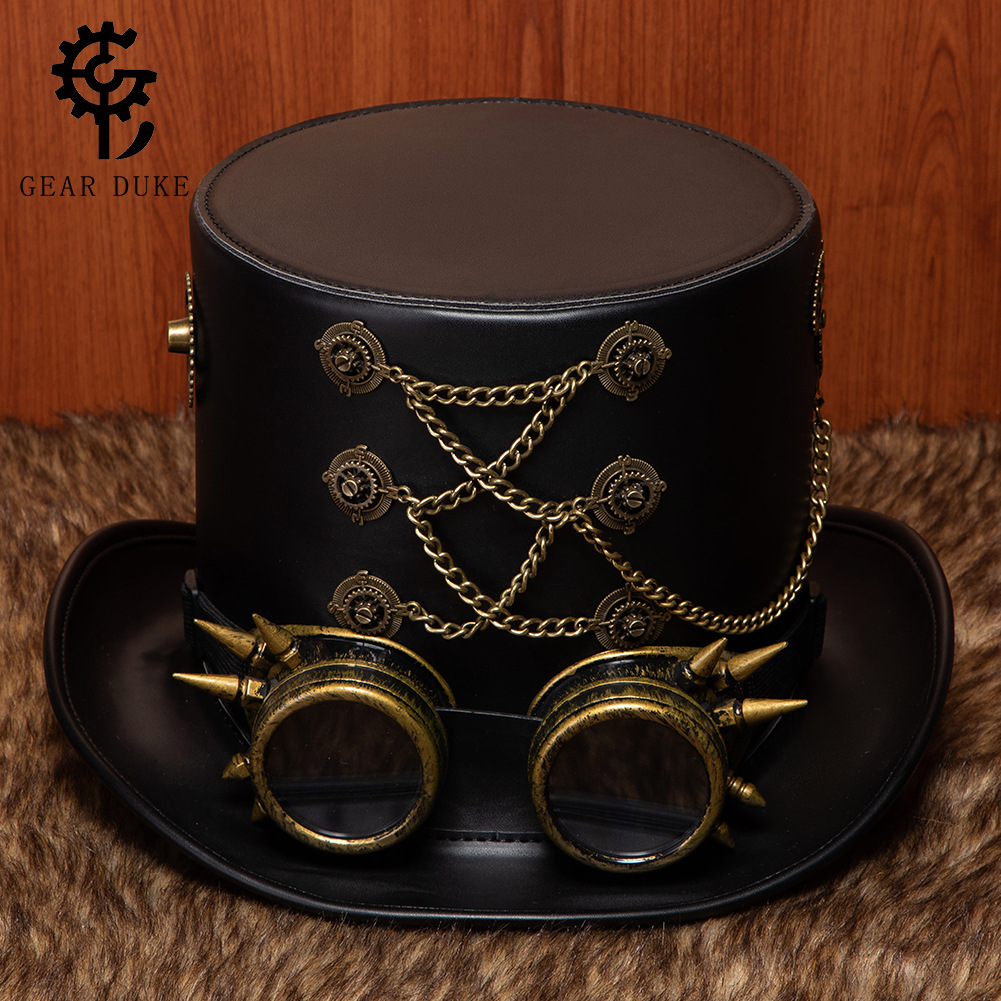 正品新款蒸汽朋克工业复古pu绅士礼帽 节日派对cosplay舞台演出