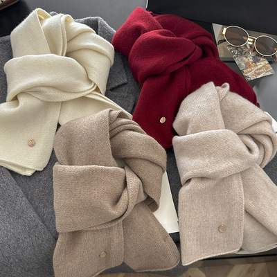 正品韩国aiim2025新款经典感全羊毛细针织复古围巾女冬季新款简约