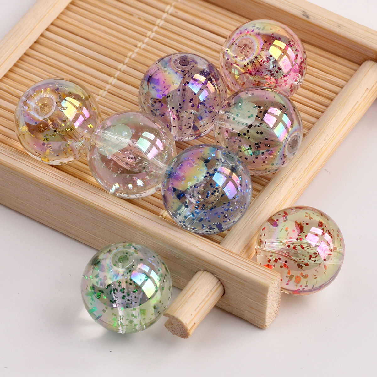 葱粉直孔圆珠镀彩DIY手串