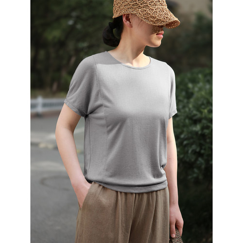 帛色2026新款莱赛尔短袖T恤女天丝宽松上衣防晒透气百搭针织衫夏