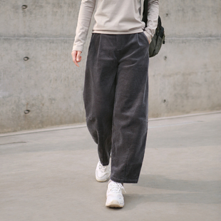 女休闲宽松灯笼裤 子出口转内绿色萝卜裤 复古文艺 灯芯绒裤 2025冬季