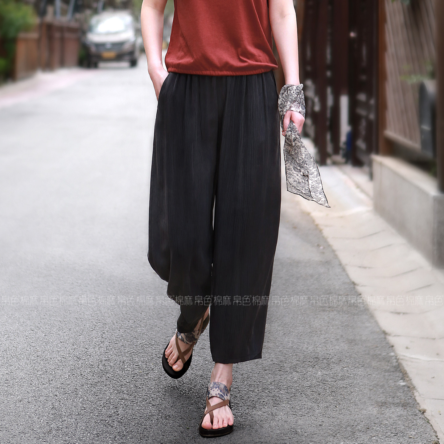 2026夏季新款铜氨丝皱萝卜裤女款复古老钱风女裤宽松休闲九分裤裤