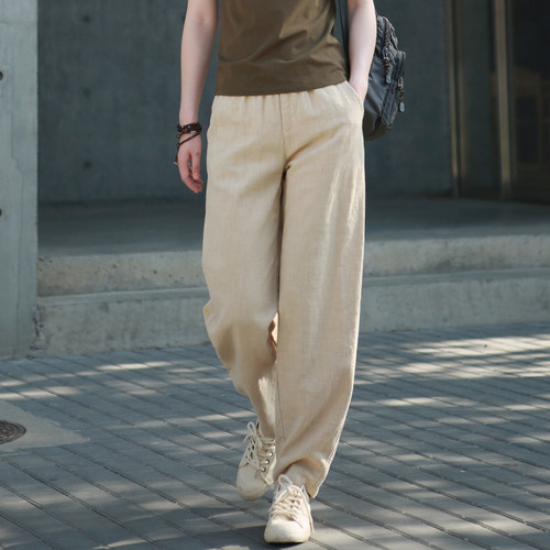 春夏棉麻显瘦弯刀休闲长裤女