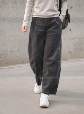 2026春秋灯芯绒裤子出口转内绿色萝卜裤女休闲宽松灯笼裤复古文艺