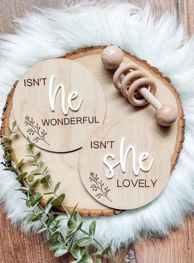 Gender Announcement Sign宝宝性别揭示拍照道具出生公告标识木牌