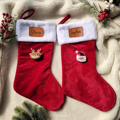 ChristmasSocks定制圣诞袜皮质雕刻名字大红袜圣诞礼物袋圣诞装饰