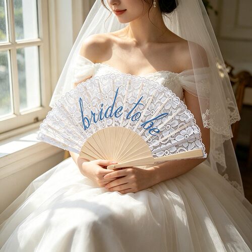 Bride ToBe婚礼新娘蕾丝折扇单身派对伴娘团手持扇装扮道具新娘礼