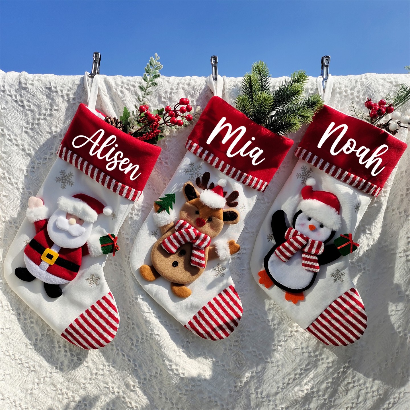 Christmas stocking定制名字圣诞袜圣诞老人小鹿圣诞装饰圣诞礼物