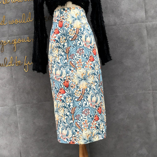 大花薄款铅笔裙直筒修身风半身裙