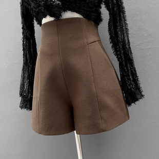 修身 高腰A版 显瘦阔腿裤 黑色工作通勤西装 毛呢厚短裤 打底裤 女秋冬