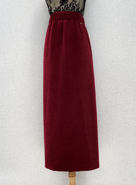 骊枥LL8893 加厚灯芯绒半身裙女春秋紫通勤开叉中长裙a显瘦直筒裙