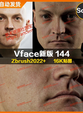 XYZ/Vface新版ZBrush写实高清扫描模型头16K皮肤贴图Hans144