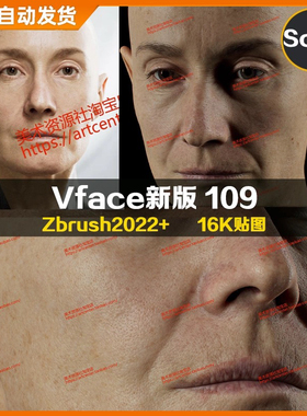 XYZ/Vface新版ZBrush写实高清扫描模型头16K皮肤贴图Nora109