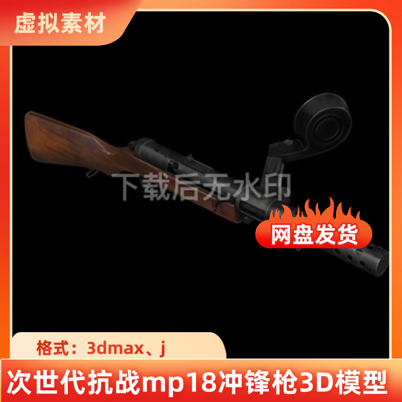 3dmax三维产品建模次世代抗战mp18冲锋枪3D模型军事素材武器
