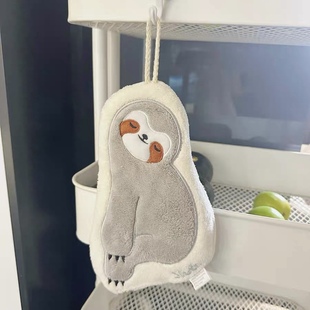 卡通树懒厨房擦手布加厚吸水挂式卫生间擦手帕子儿童不掉毛擦手巾