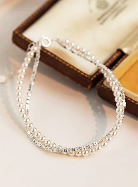 珍珠手链s925纯银手链轻奢手串碎银子手链