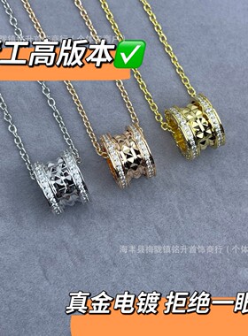 18k玫瑰金镶钻小蛮腰弹簧陶瓷项链女cnc轻奢锁骨链满钻轻奢