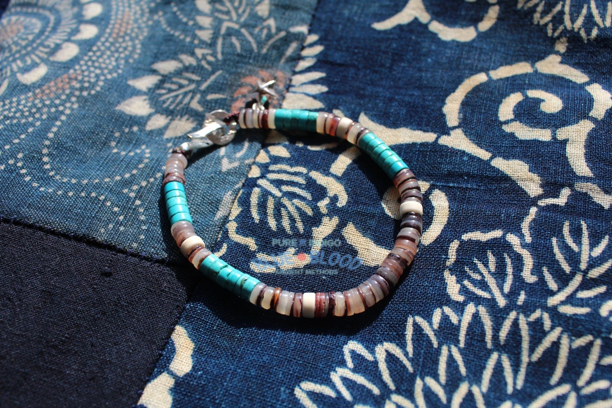 blue blood印第安绿松石 贝壳 摩根银币 星星手链