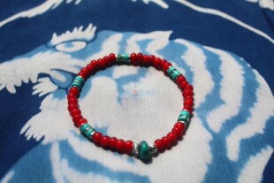 BLUE BLOOD手制进口古董白芯琉璃珠复古手链  随型原矿松石