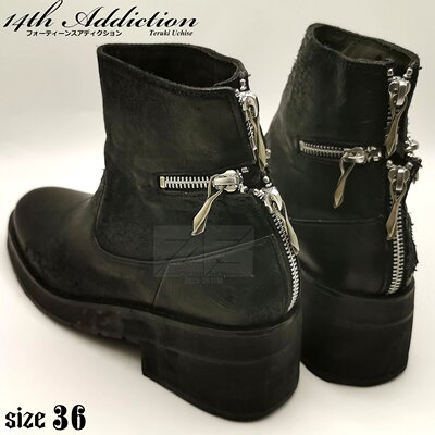 14th Addiction KMRii CROSS ZIP BOOTS 暗黑十字拉链真皮靴 36号