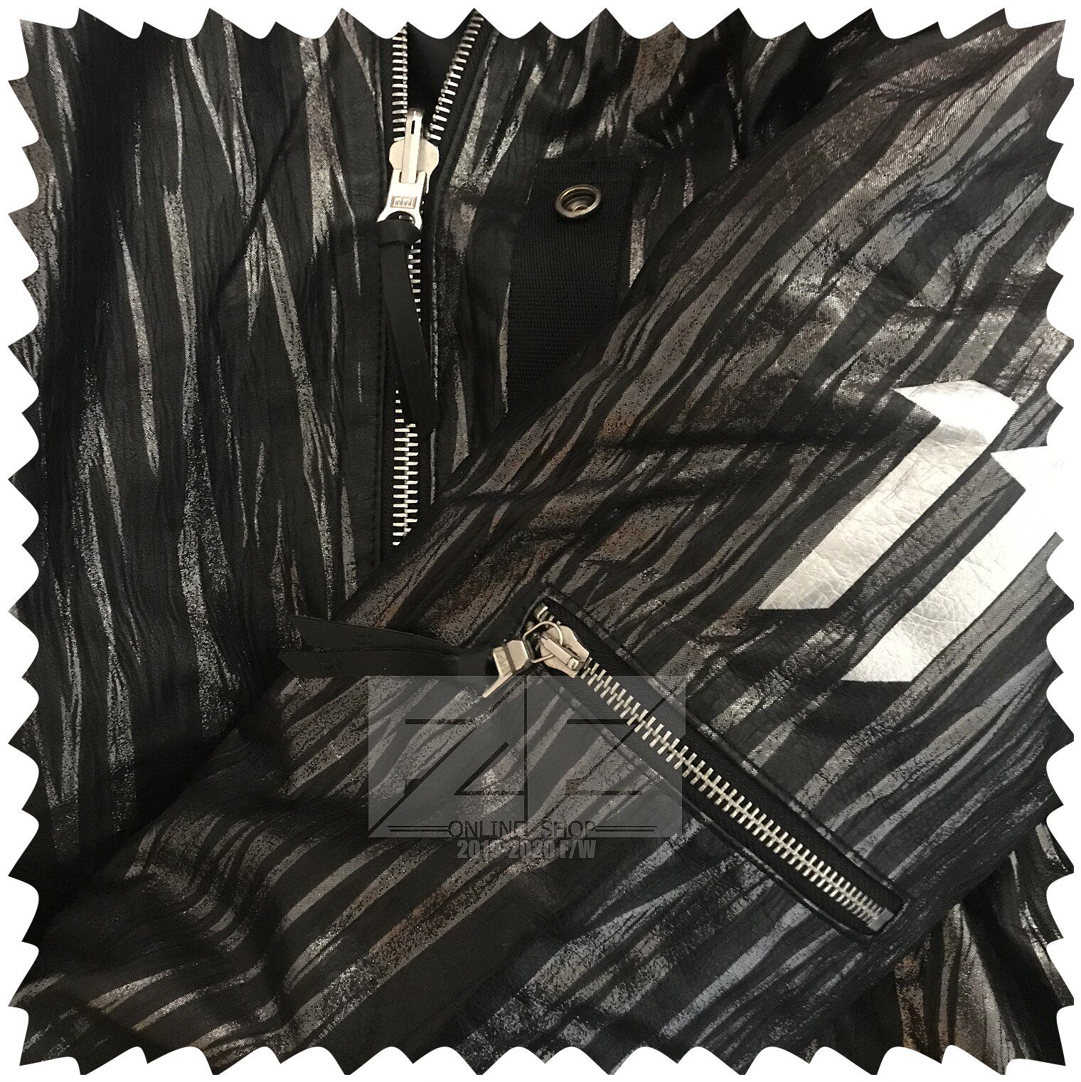 暗黑高街 长款 胎牛皮棉服 风衣款皮棉衣 银色斑马纹 黑X银 11