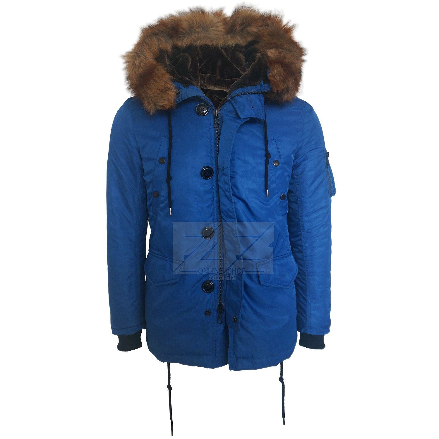 日单外贸 N-3B 皇家蓝连帽毛领保暖加棉派克大衣N3B 宝蓝飞行夹克