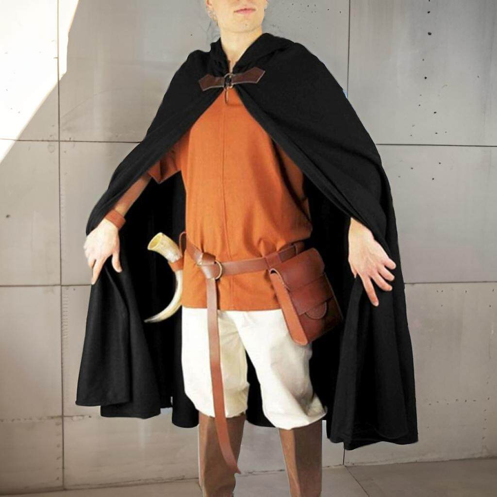 万圣节中世纪复古战士斗篷披风黑色巫师袍cosplay吸血鬼装扮服装
