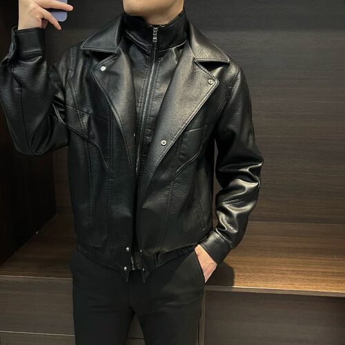 假两件男士皮衣外套秋冬上衣春秋季2026新款高级感痞帅机车皮夹克