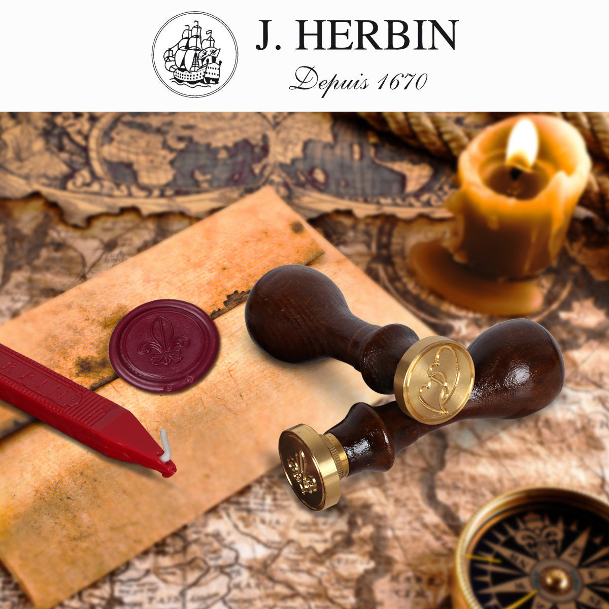 法国J.herbin 简赫本传统火漆封蜡印章 请柬贺卡封蜡套装