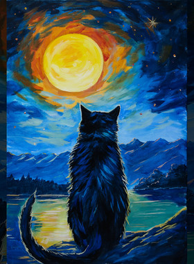 40*60cm 手绘 油画 动物 猫咪 卡通 ins风 丙烯  装饰画  LJL涂