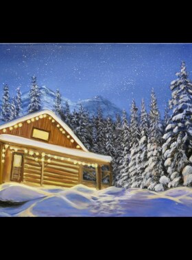 40*60cm 手绘 油画 风景 树 阳光 雪景 夕阳 雪地  冬天 LJL涂