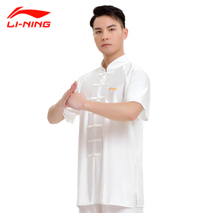 李宁太极服男新款夏季短款八段锦练功服太极拳太极服女表演比赛服