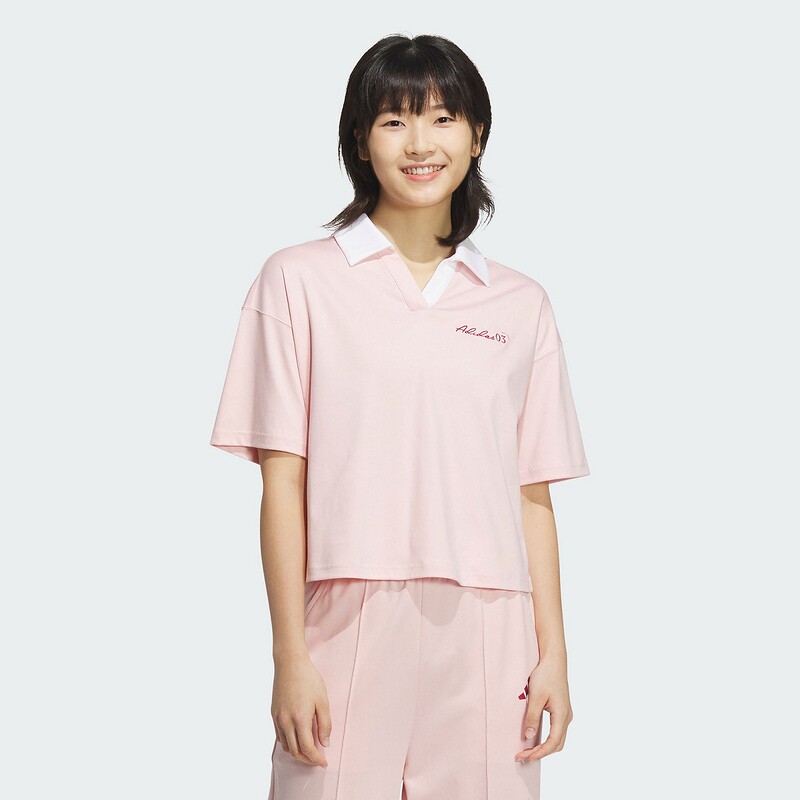 adidas阿迪达斯凉感短袖翻领POLO衫2025夏女粉色半袖T恤JZ1584