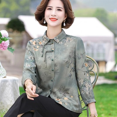 妈妈春装七分袖薄款衬衫两件套