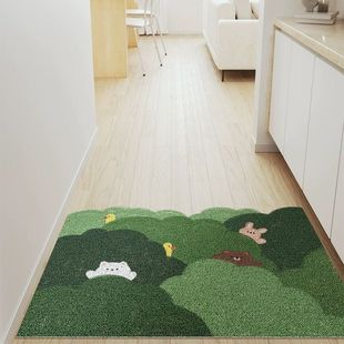 丝圈玄关阳台耐磨除尘地垫进门入户门免清洗脚垫门口卡通绿色垫子