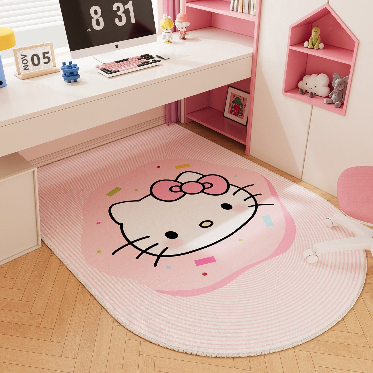 粉色HelloKitty书桌转椅地垫书房地毯卧室电脑椅子垫隔音
