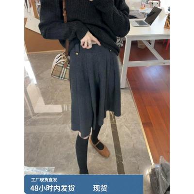 灰色针织半身裙女小个子西装裙2025秋冬季新款百褶a字裙毛呢中裙