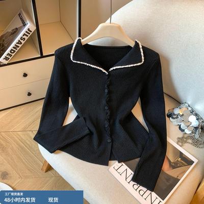 法式拼接蕾丝针织开衫女秋冬季新款高级感独特别致内搭打底衫上衣