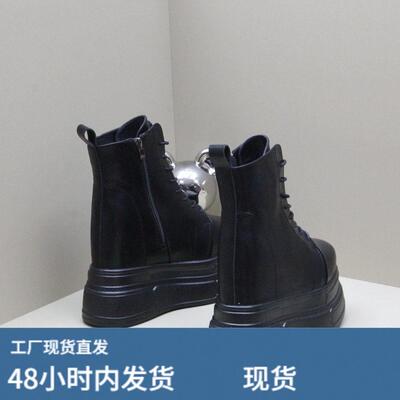 超高跟16cm隐形内增高14cm女鞋原创高帮全黑色女冬加绒厚底马丁靴