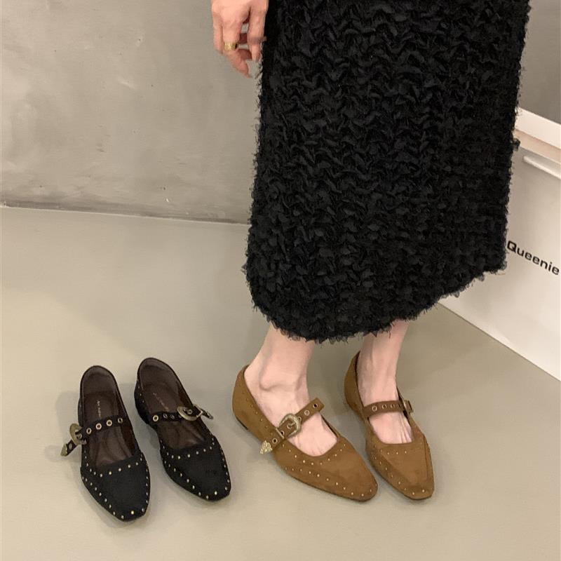 内增高方头覆古绒面柳丁单鞋女鞋子2025春秋季法式玛丽珍鞋晚晚鞋