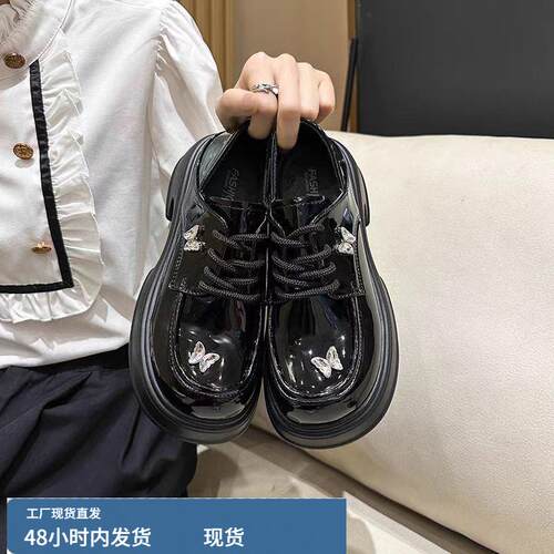 英伦风粗跟系带小皮鞋亮皮舒适乐福鞋2025春季新款JK制服单鞋现货