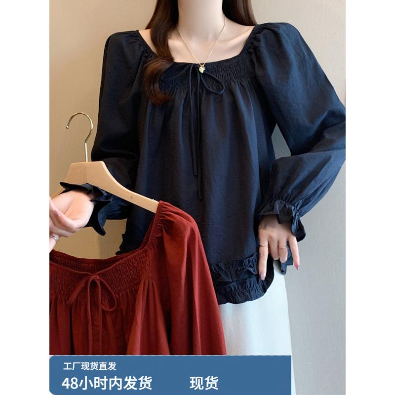 大码女装2025新款秋季韩系高级感chic别致上衣木耳边减龄套头衬衣