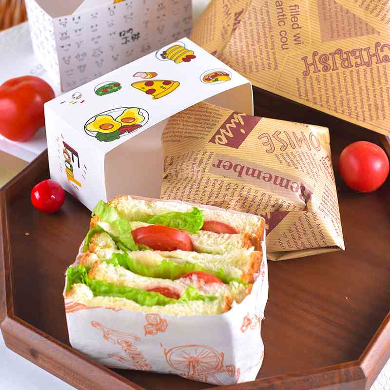 qtb6野餐汉堡三明治包装纸便当盒子饭团三文治吸油纸垫纸防油纸一