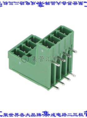 1829976 端子块连接器8POS接头公引脚带罩2排3.81mm绿色90DEG通孔