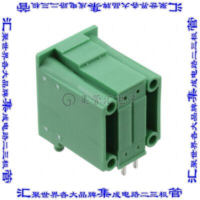 1842911 端子块连接器4POS接头公引脚带罩2排3.81mm绿色90DEG通孔