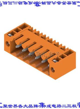 1607080000 端子块连接器6POS接头公引脚带罩3.5mm橙色90DEG通孔