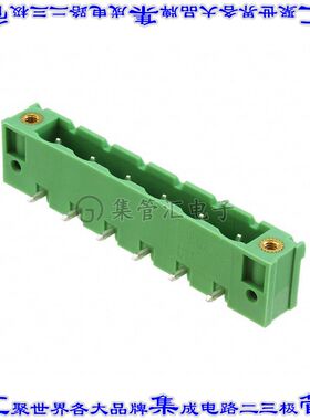 1806261 端子块连接器6POS接头公引脚带罩7.62mm绿色90DEG通孔